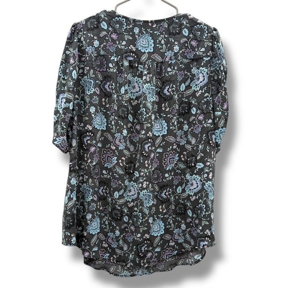 Torrid Harper Floral Blouse Size 2X Gray Purple Blue Short Sleeve V-Neck Boho - Picture 2 of 7